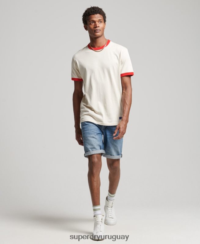 uy Superdry hombres camiseta holgada vintage de algodón orgánico con cuello vuelto crema DT2N8Z4957 ropa