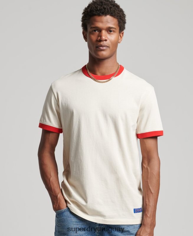 uy Superdry hombres camiseta holgada vintage de algodón orgánico con cuello vuelto crema DT2N8Z4957 ropa