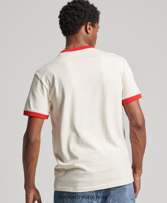 uy Superdry hombres camiseta holgada vintage de algodón orgánico con cuello vuelto crema DT2N8Z4957 ropa