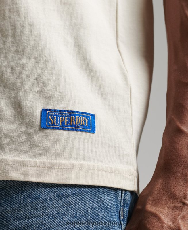 uy Superdry hombres camiseta holgada vintage de algodón orgánico con cuello vuelto crema DT2N8Z4957 ropa