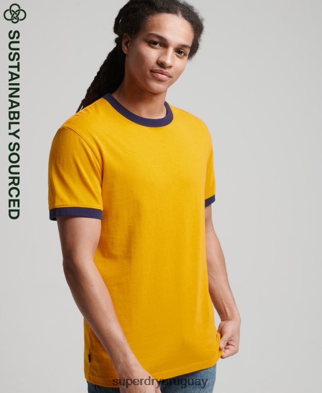 uy Superdry hombres camiseta holgada vintage de algodón orgánico con cuello vuelto oro DT2N8Z4933 ropa