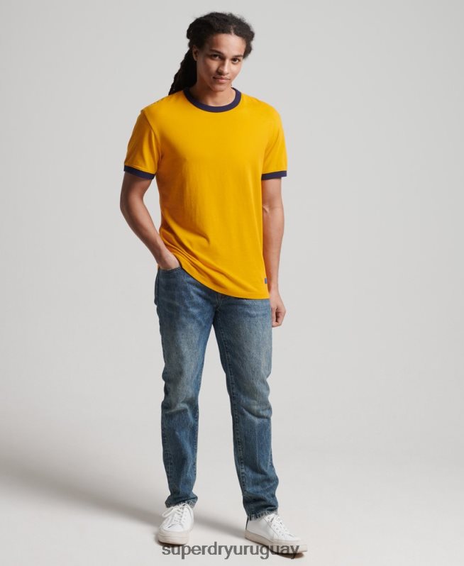 uy Superdry hombres camiseta holgada vintage de algodón orgánico con cuello vuelto oro DT2N8Z4933 ropa