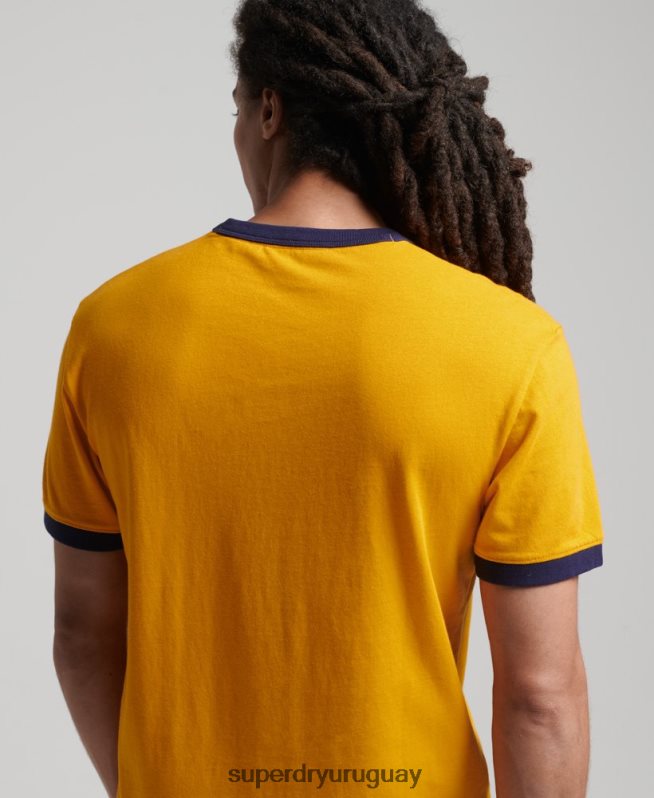 uy Superdry hombres camiseta holgada vintage de algodón orgánico con cuello vuelto oro DT2N8Z4933 ropa