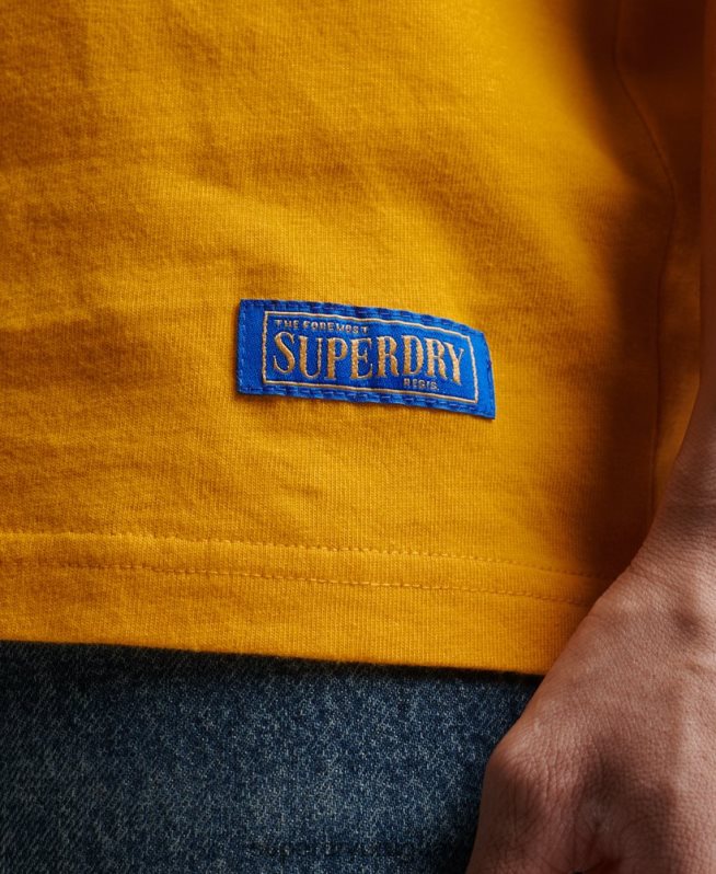 uy Superdry hombres camiseta holgada vintage de algodón orgánico con cuello vuelto oro DT2N8Z4933 ropa