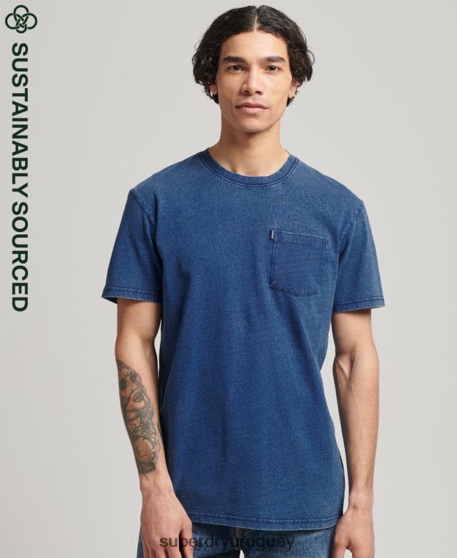 uy Superdry hombres camiseta índigo vintage de algodón orgánico azul DT2N8Z4847 ropa