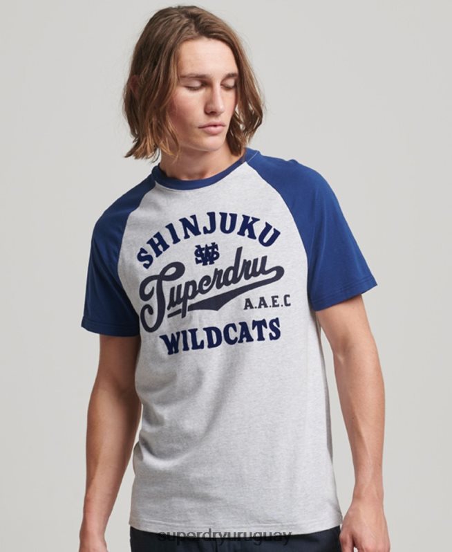 uy Superdry hombres camiseta raglán de jonrón vintage gris claro DT2N8Z19 ropa