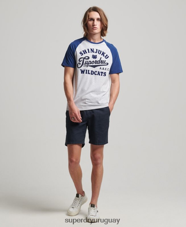 uy Superdry hombres camiseta raglán de jonrón vintage gris claro DT2N8Z19 ropa