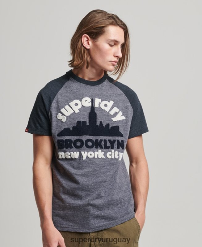 uy Superdry hombres camiseta raglán vintage con apliques de gran aire libre Armada DT2N8Z115 ropa