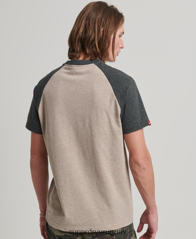 uy Superdry hombres camiseta raglán vintage con apliques de gran aire libre beige DT2N8Z5 ropa
