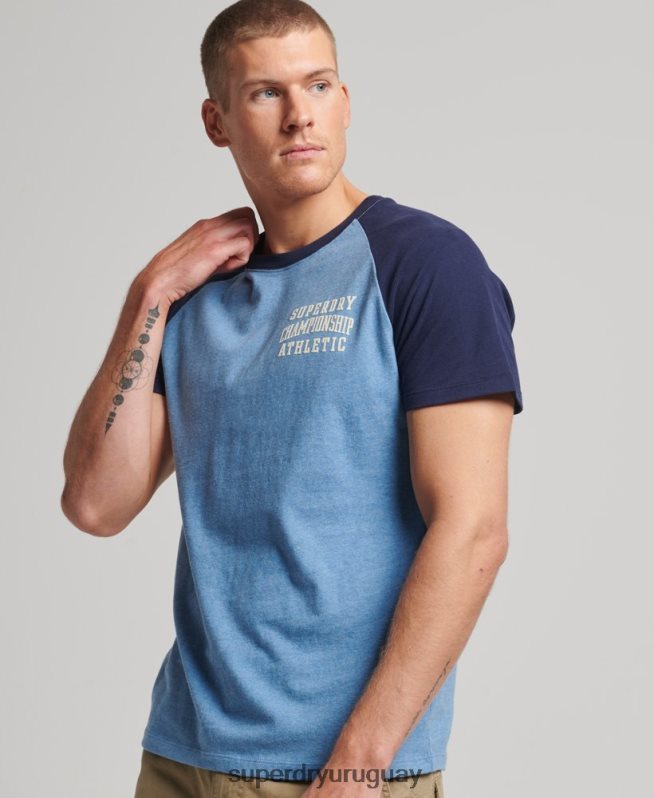 uy Superdry hombres camiseta raglan deportiva vintage de algodón orgánico azul oscuro DT2N8Z89 ropa