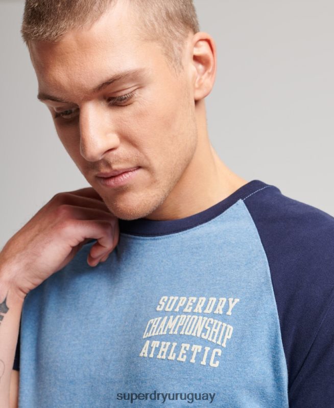 uy Superdry hombres camiseta raglan deportiva vintage de algodón orgánico azul oscuro DT2N8Z89 ropa