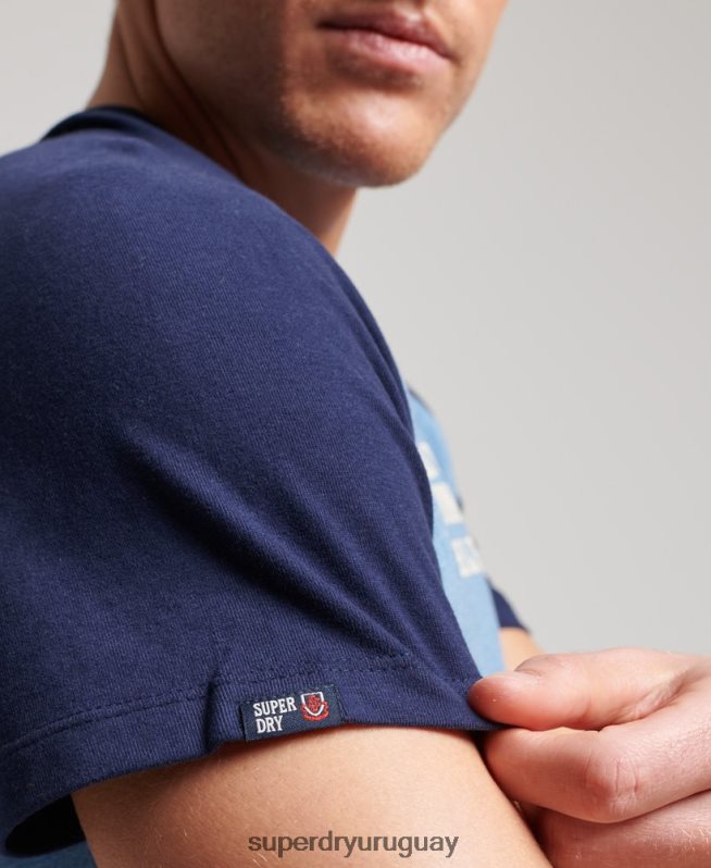 uy Superdry hombres camiseta raglan deportiva vintage de algodón orgánico azul oscuro DT2N8Z89 ropa