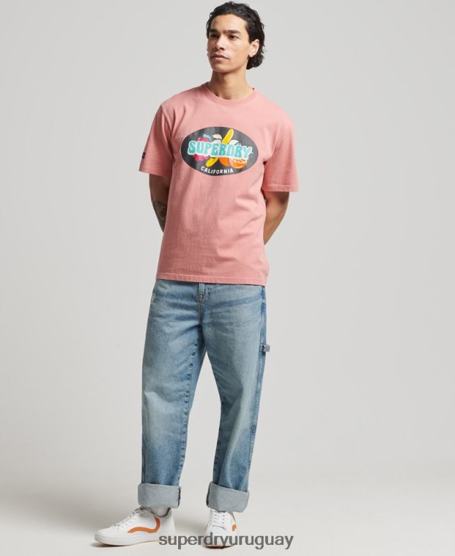 uy Superdry hombres camiseta surfera ranchero vintage rosa DT2N8Z4854 ropa
