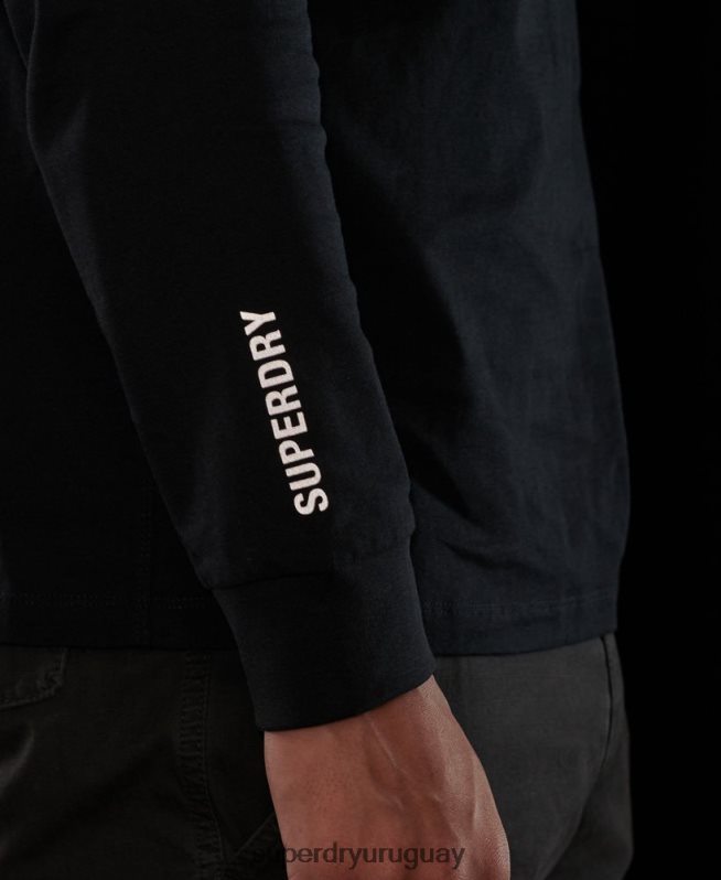 uy Superdry hombres camiseta técnica de manga larga negro DT2N8Z6472 ropa