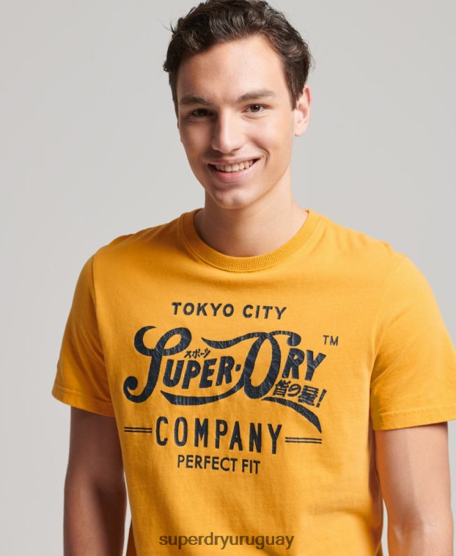 uy Superdry hombres camiseta universitaria estilo script amarillo DT2N8Z4948 ropa