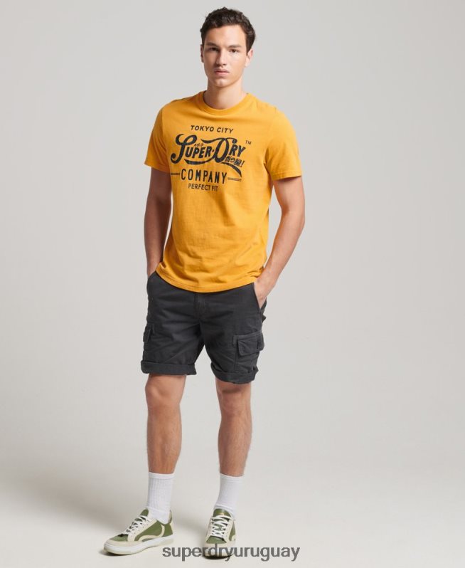 uy Superdry hombres camiseta universitaria estilo script amarillo DT2N8Z4948 ropa