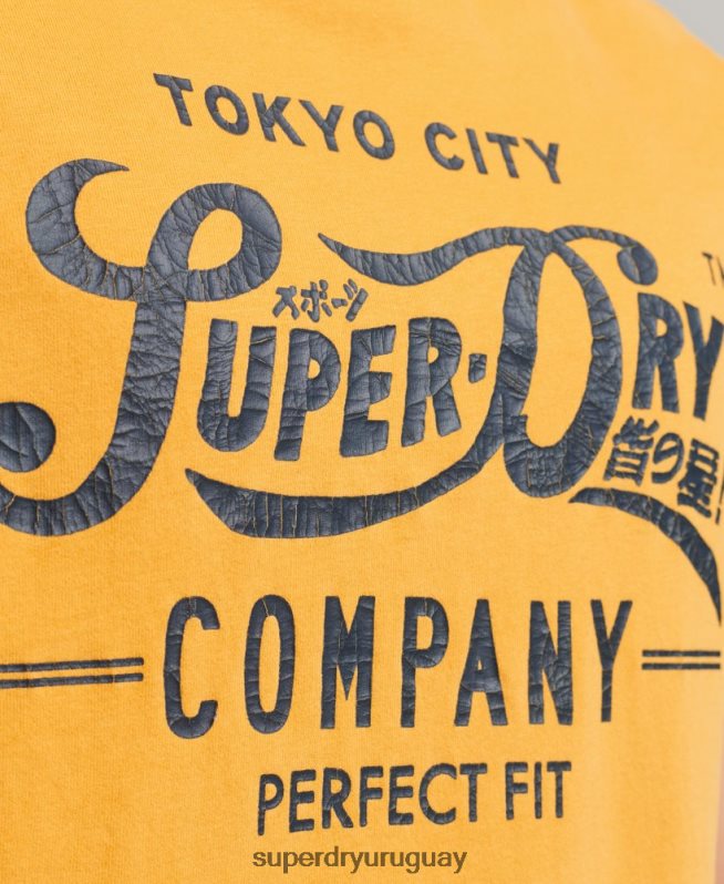 uy Superdry hombres camiseta universitaria estilo script amarillo DT2N8Z4948 ropa