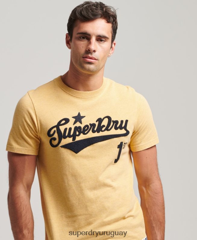 uy Superdry hombres camiseta universitaria estilo script vintage amarillo DT2N8Z4922 ropa