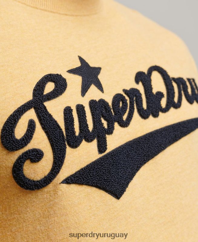 uy Superdry hombres camiseta universitaria estilo script vintage amarillo DT2N8Z4922 ropa