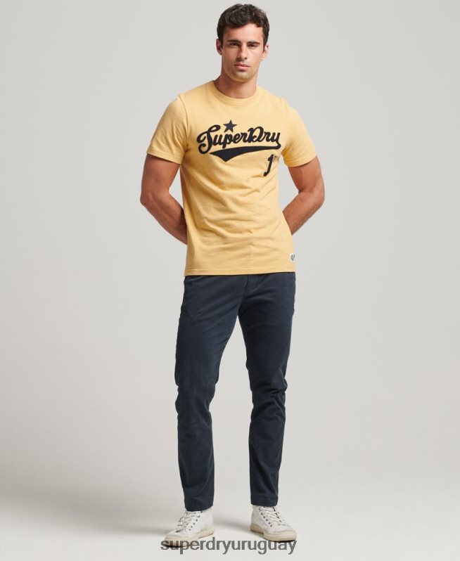 uy Superdry hombres camiseta universitaria estilo script vintage amarillo DT2N8Z4922 ropa
