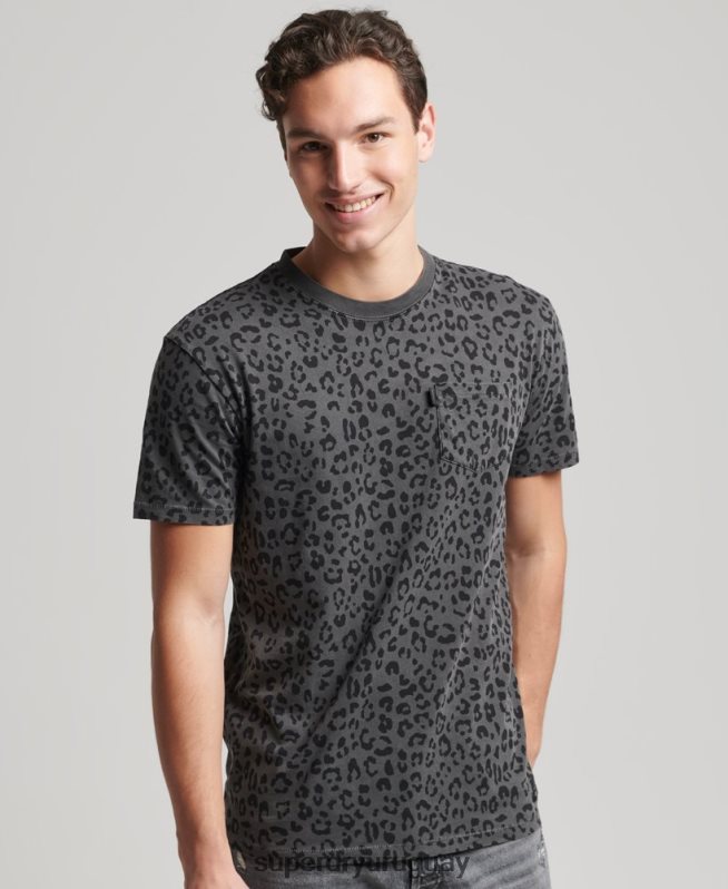 uy Superdry hombres camiseta vintage con bolsillo gris oscuro DT2N8Z4876 ropa