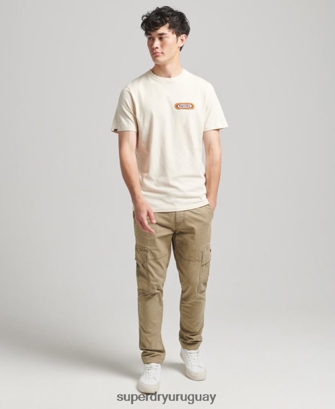 uy Superdry hombres camiseta vintage con lengüeta comercial crema DT2N8Z4899 ropa