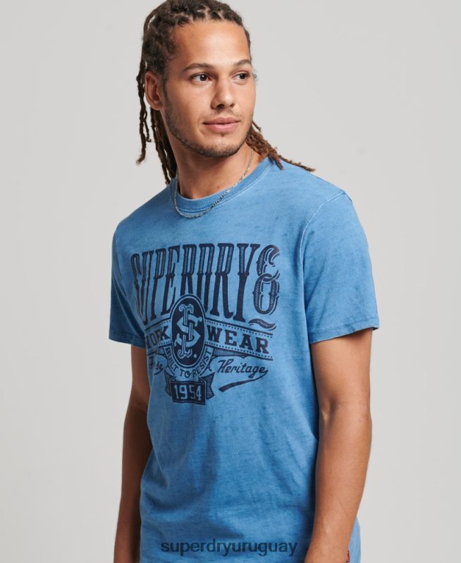 uy Superdry hombres camiseta vintage con letrero de pared azul claro DT2N8Z4921 ropa