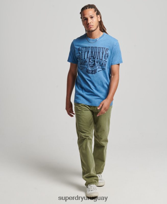 uy Superdry hombres camiseta vintage con letrero de pared azul claro DT2N8Z4921 ropa