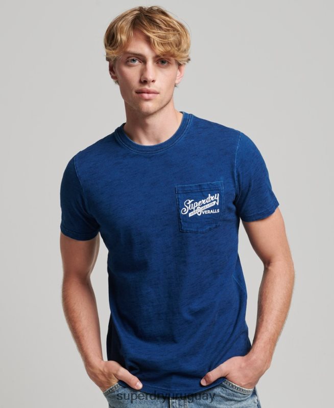 uy Superdry hombres camiseta vintage con letrero de pared azul oscuro DT2N8Z4940 ropa