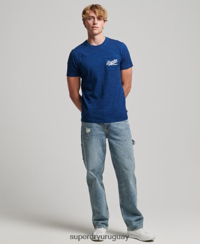 uy Superdry hombres camiseta vintage con letrero de pared azul oscuro DT2N8Z4940 ropa