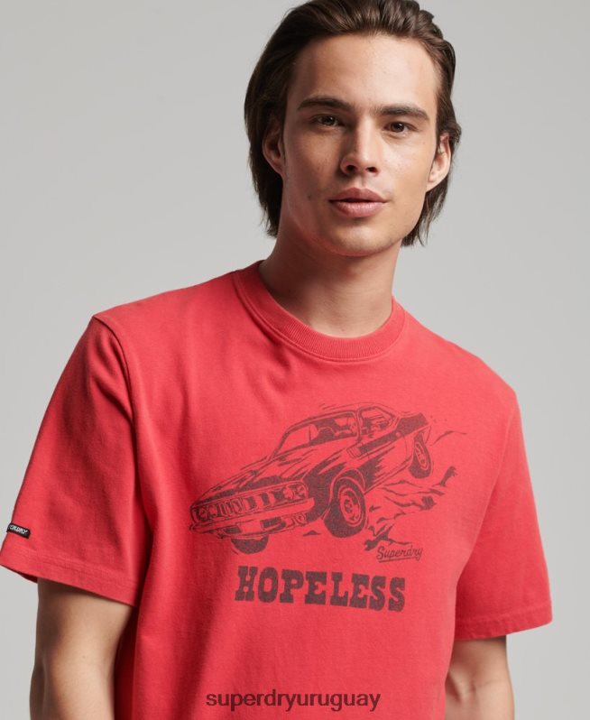 uy Superdry hombres camiseta vintage con lineas cruzadas rojo DT2N8Z4895 ropa