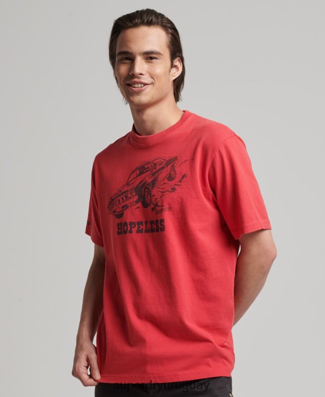 uy Superdry hombres camiseta vintage con lineas cruzadas rojo DT2N8Z4895 ropa