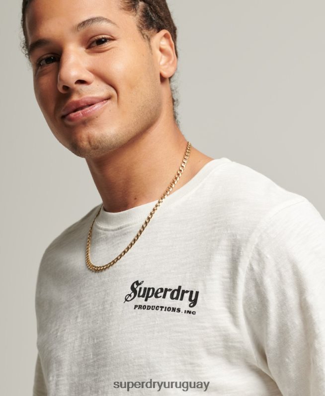 uy Superdry hombres camiseta vintage de tienda de merchandising crema DT2N8Z4949 ropa
