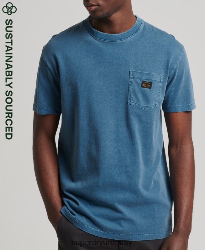 uy Superdry hombres camiseta vintage workwear de algodón orgánico con bolsillo azul DT2N8Z4956 ropa