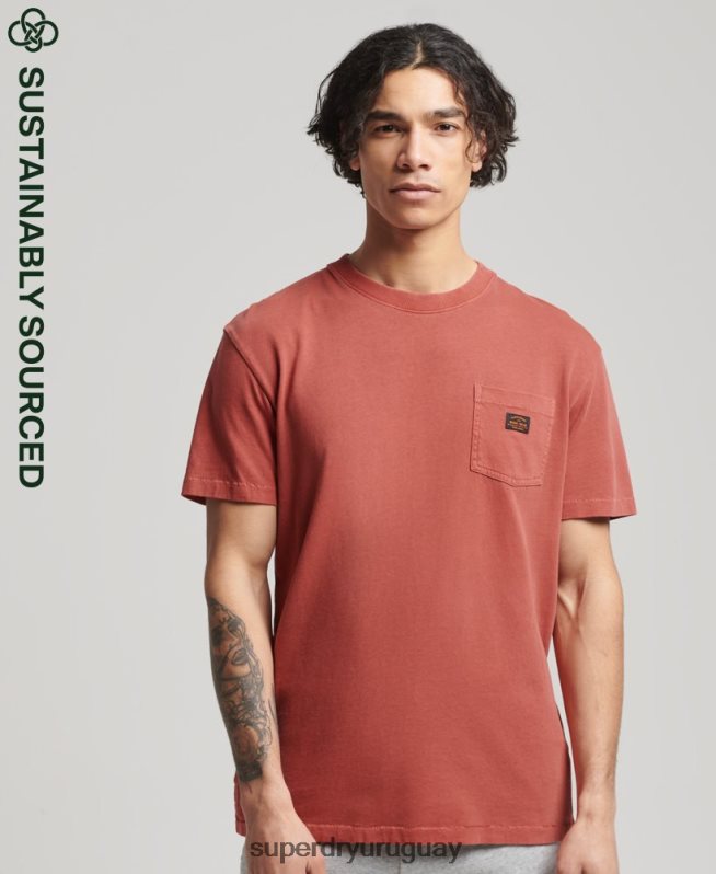uy Superdry hombres camiseta vintage workwear de algodón orgánico con bolsillo marrón DT2N8Z4864 ropa