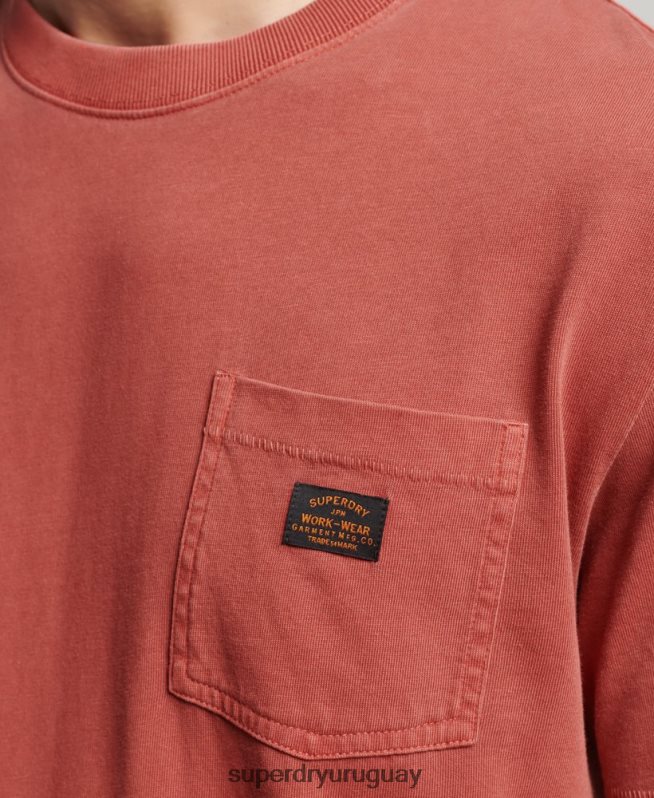 uy Superdry hombres camiseta vintage workwear de algodón orgánico con bolsillo marrón DT2N8Z4864 ropa