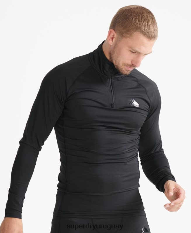 uy Superdry hombres capa base con media cremallera negro DT2N8Z1399 ropa
