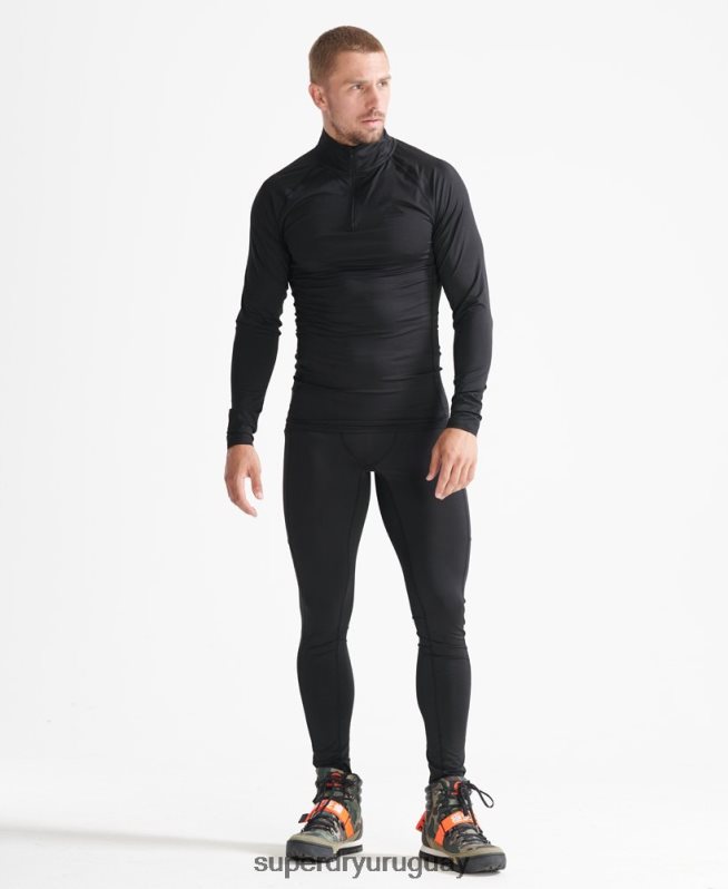uy Superdry hombres capa base con media cremallera negro DT2N8Z1399 ropa