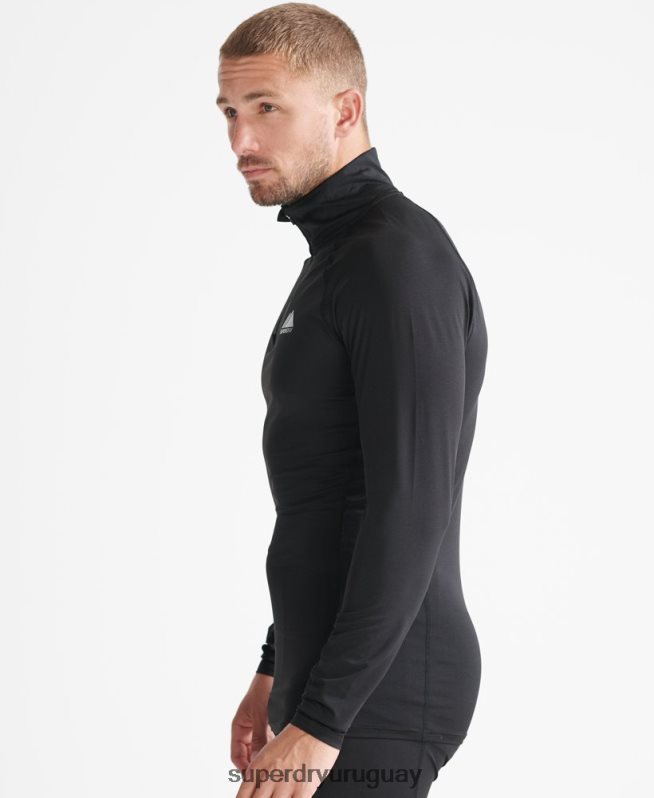 uy Superdry hombres capa base con media cremallera negro DT2N8Z1399 ropa