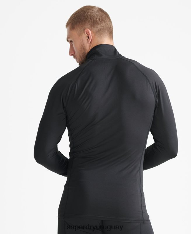 uy Superdry hombres capa base con media cremallera negro DT2N8Z1399 ropa