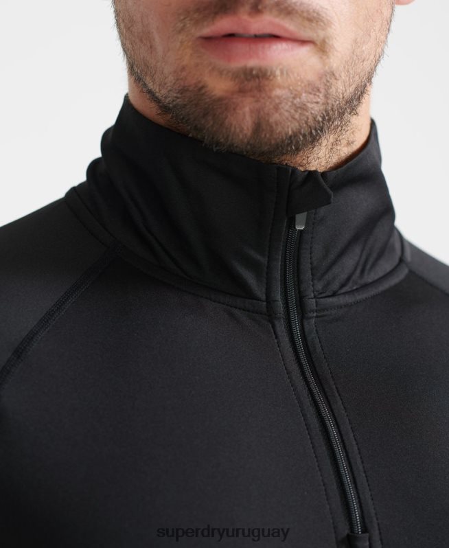 uy Superdry hombres capa base con media cremallera negro DT2N8Z1399 ropa