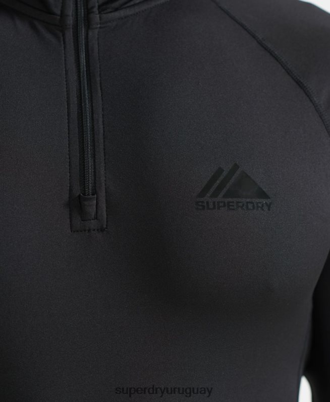 uy Superdry hombres capa base con media cremallera negro DT2N8Z1399 ropa