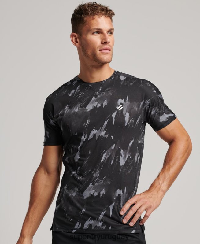 uy Superdry hombres correr camiseta de manga corta gris oscuro DT2N8Z5393 ropa