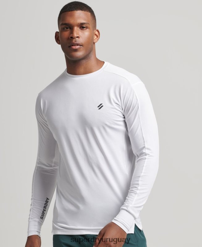 uy Superdry hombres correr top de manga larga blanco DT2N8Z5388 ropa