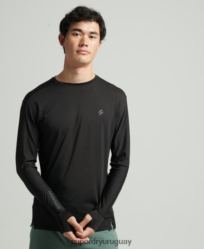 uy Superdry hombres correr top de manga larga negro DT2N8Z5373 ropa