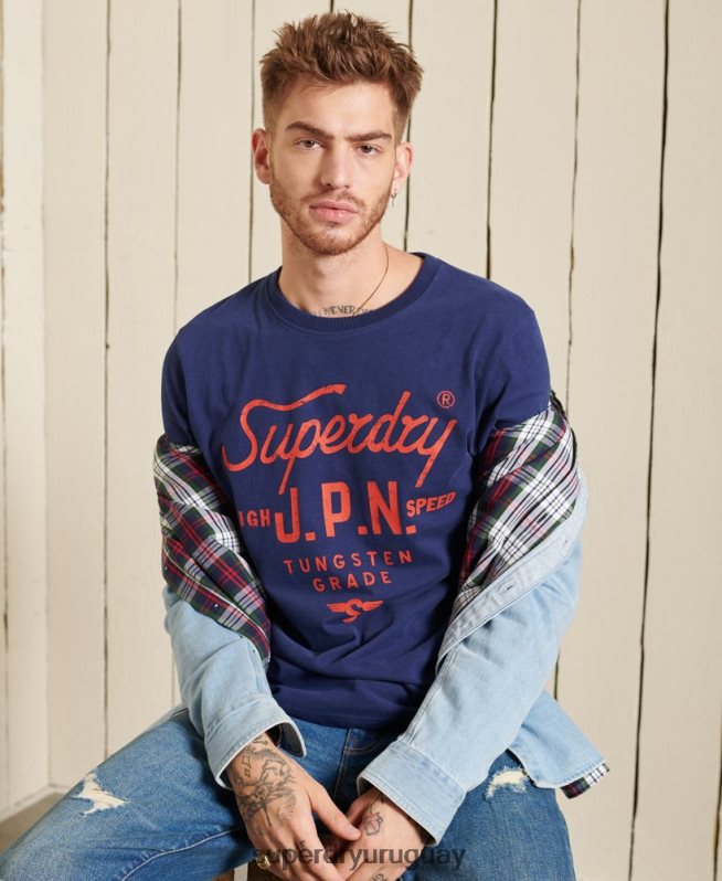 uy Superdry hombres parte superior de ropa de trabajo estilo script azul DT2N8Z1580 ropa