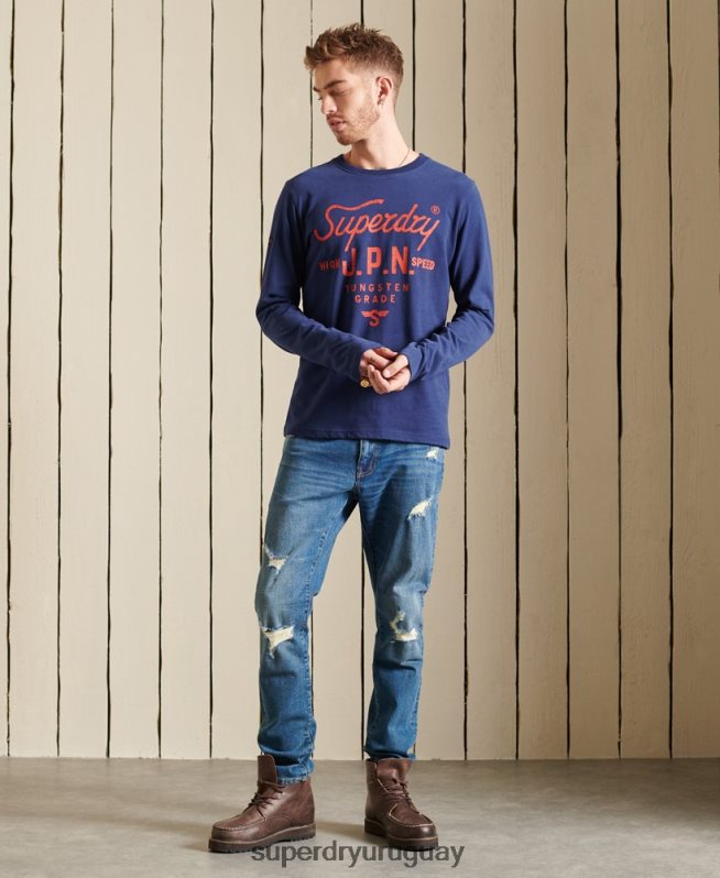uy Superdry hombres parte superior de ropa de trabajo estilo script azul DT2N8Z1580 ropa