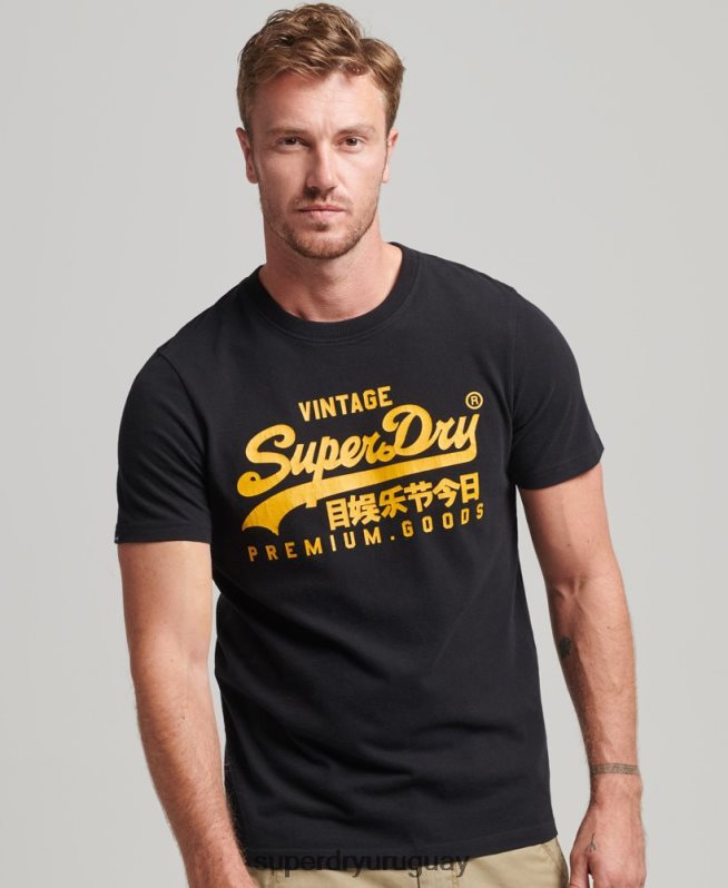 uy Superdry hombres playera Heritage con logo vintage negro DT2N8Z4967 ropa