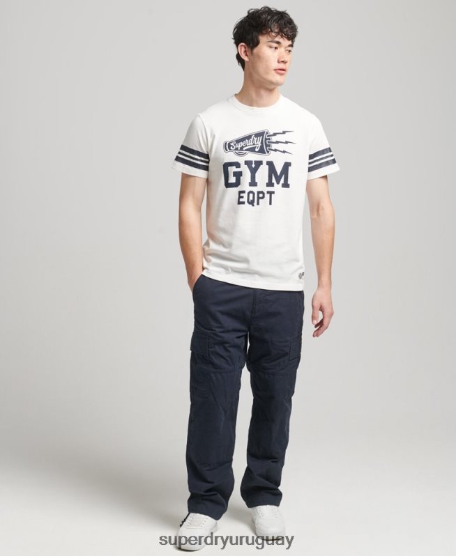 uy Superdry hombres playera atlética con estampado universitario blanco DT2N8Z4824 ropa