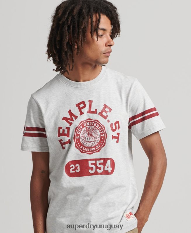uy Superdry hombres playera atlética con estampado universitario gris claro DT2N8Z4838 ropa